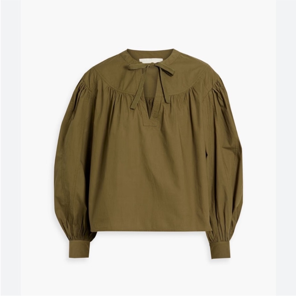 Ulla Johnson Delaney Blouse Olive Green Cotton Puff Sleeve Top Size 4 Boho Chic - Picture 5 of 12